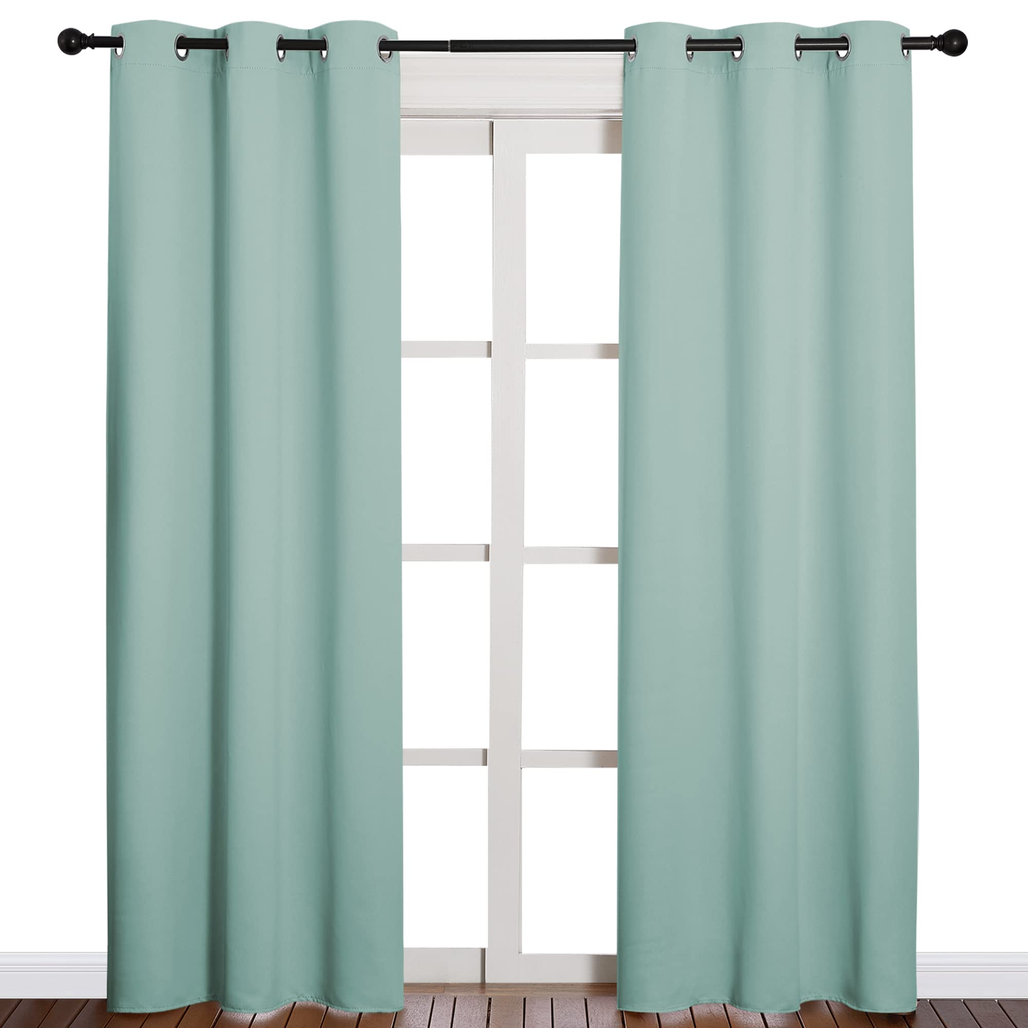 NICETOWN Thermal Insulated Solid Grommet Blackout Curtains/Drape for Living Room (Aqua, 1 Pair, 42 by 84-Inch)