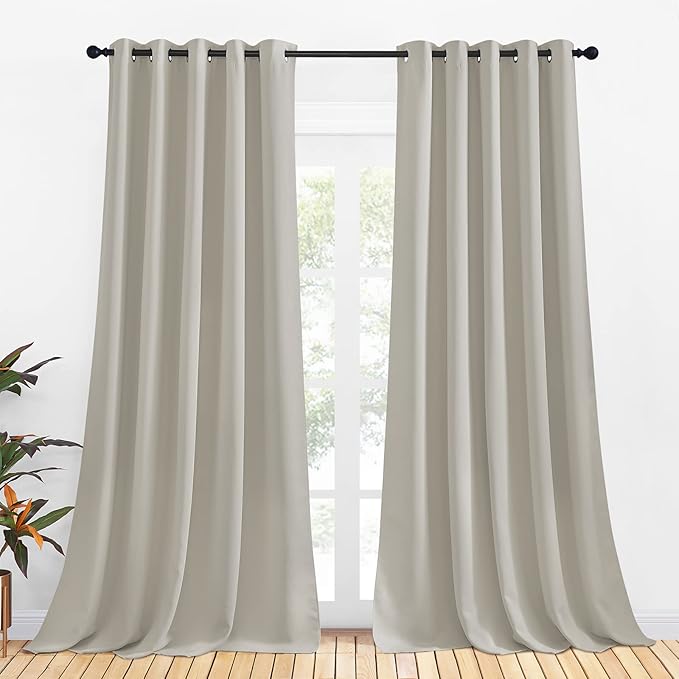 NICETOWN Bedroom Curtains Blackout Drapery Panels, 2 Panels, 70 x 108 inches, Natural, Three Pass Microfiber Thermal Insulated Solid Ring Top Blackout Window Curtains/Drapes