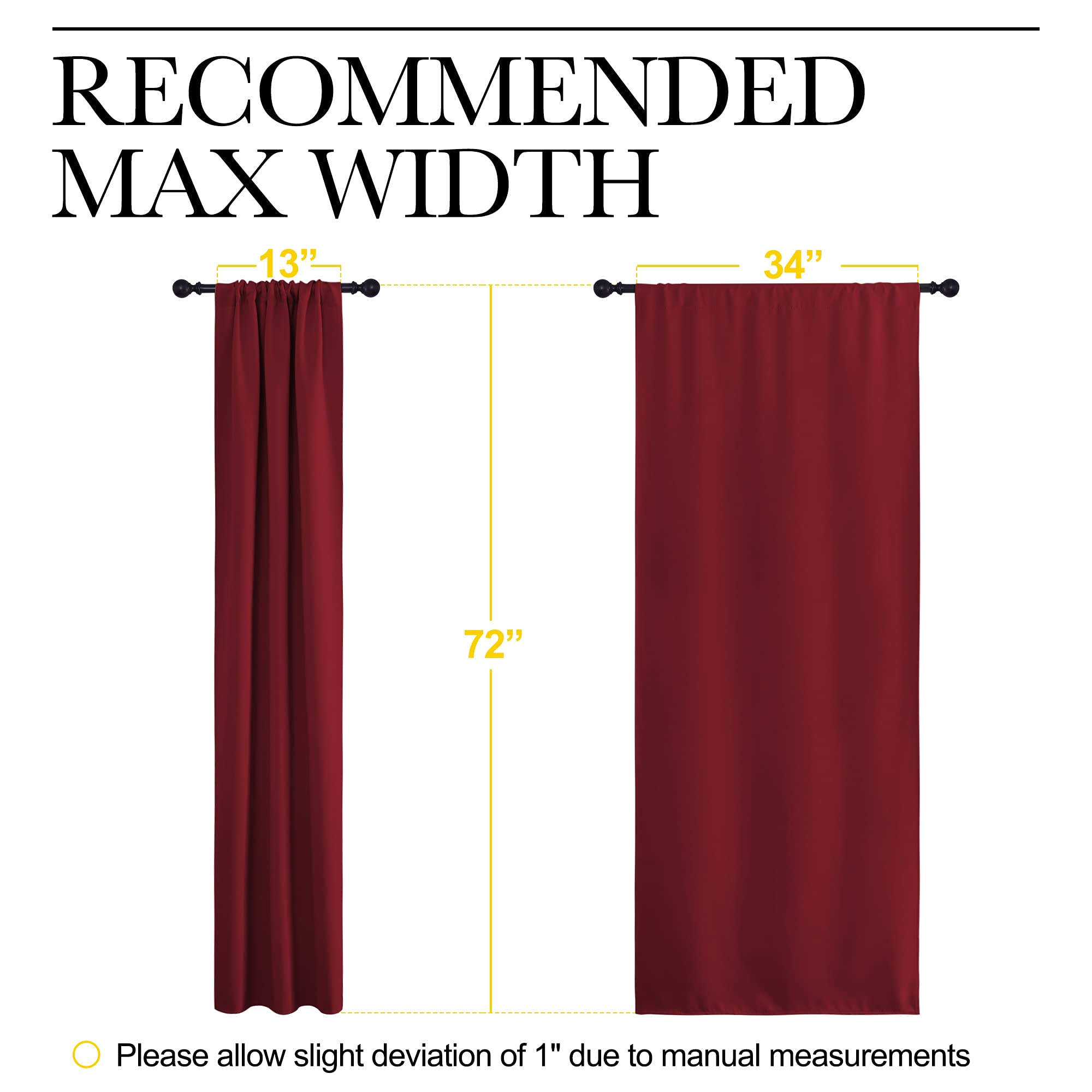 NICETOWN Christmas Burgundy Curtains Blackout Drape Panels - Lights Block Out Window Treatment Short Curtain Sets for Loft and Basement Decoration (Set of 2, 34 by 72-Inch)