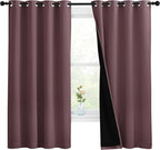 NICETOWN Bedroom Full Blackout Room Warming Curtain Panels, Super Thick Insulated Window Covers, Complete Blackout Draperies with Black Liner for Short Window (Dry Rose, Set of 2, 55 by 68-inch)