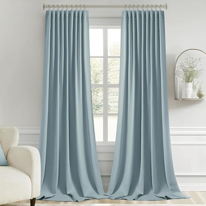 MIULEE Slate Blue Back Tab Blackout Curtain 96 Inch Long 2 Panels Set for Bedroom, Rod Pocket/Pinch Pleat Thermal Insulated Living Room Darkening Pleated Light Blocking Floor to Ceiling Drape