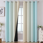 Estelar Textiler Aqua and Beige Ombre Blackout Bedroom Curtains 102 Inches