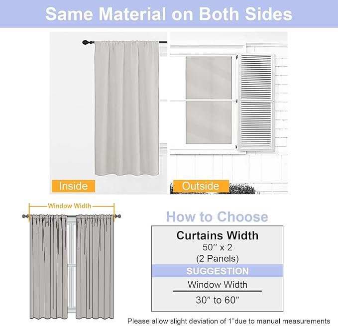 Simplebrand Ava Natural Extra Long 10ft Curtains for Patio 120 Inches Long 2 Panels Set, Room Darkening Solid Thermal Insulated Energy Saving Rod Pocket Window Treatment Curtains Drapes, 50 Wx120 L