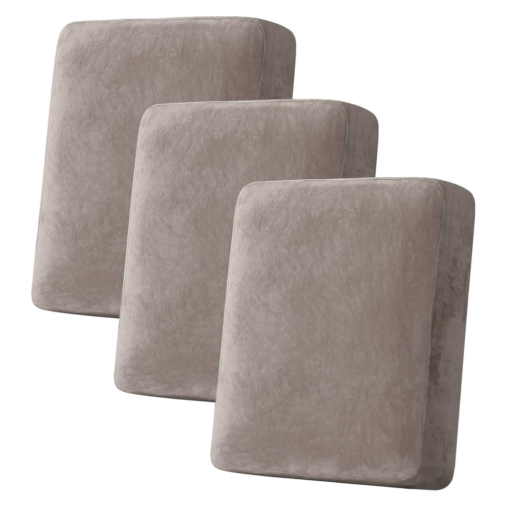H.VERSAILTEX Velvet Stretch Couch Cushion Cover Plush Cushion Slipcover for Chair Loveseat Sofa Cushion Furniture Protector Seat Cushion Sofa Cover (3 Piece Sofa Cushion Covers, Taupe)