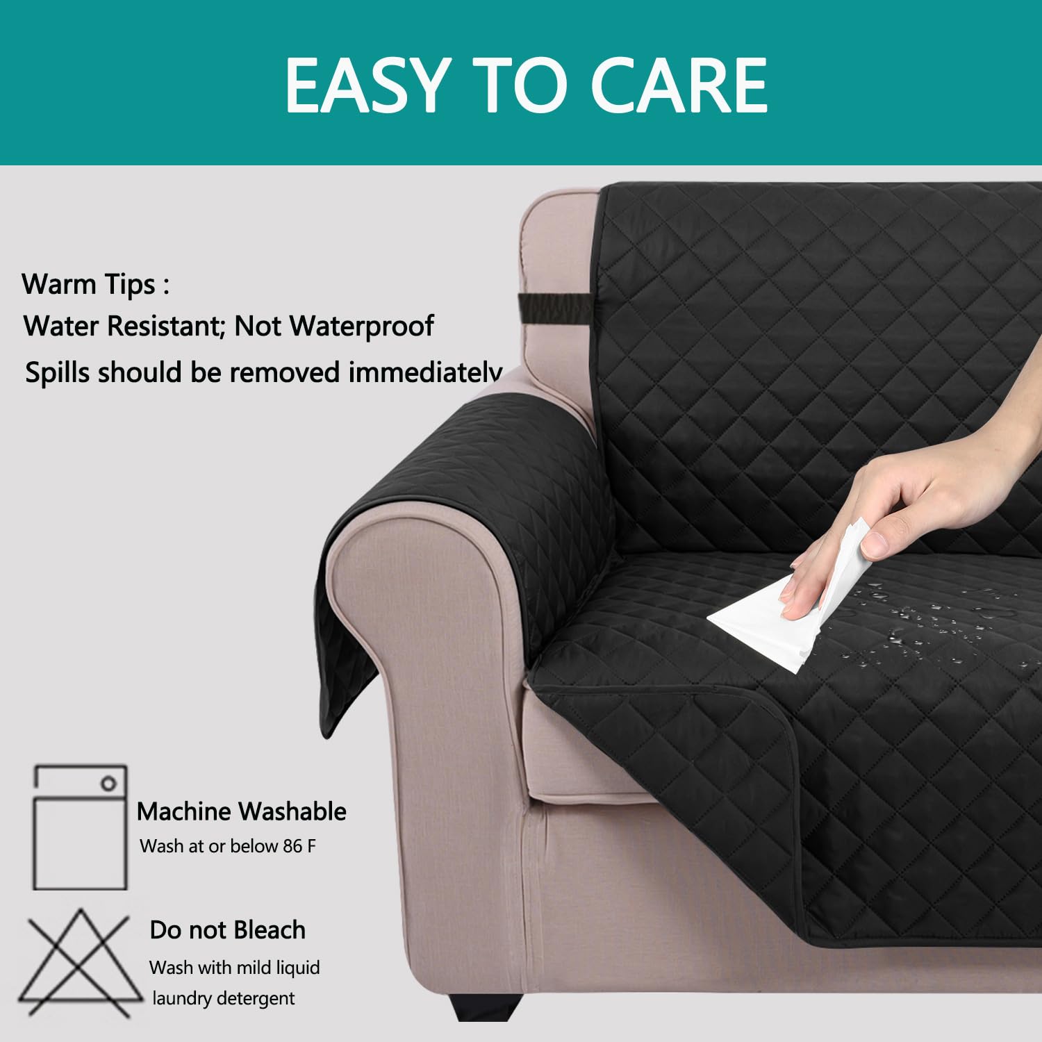 U-NICE HOME Large Sofa Cover Reversible Couch Cover for Dogs, Black