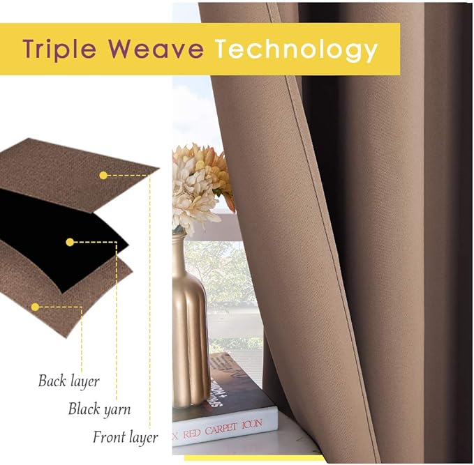 NICETOWN Blackout Window Curtains and Drapes for Kitchen, Window Treatment Thermal Insulated Solid Grommet Blackout Drapery Panels (Set of 2 Panels, 42 by 45 Inch, Cappuccino)