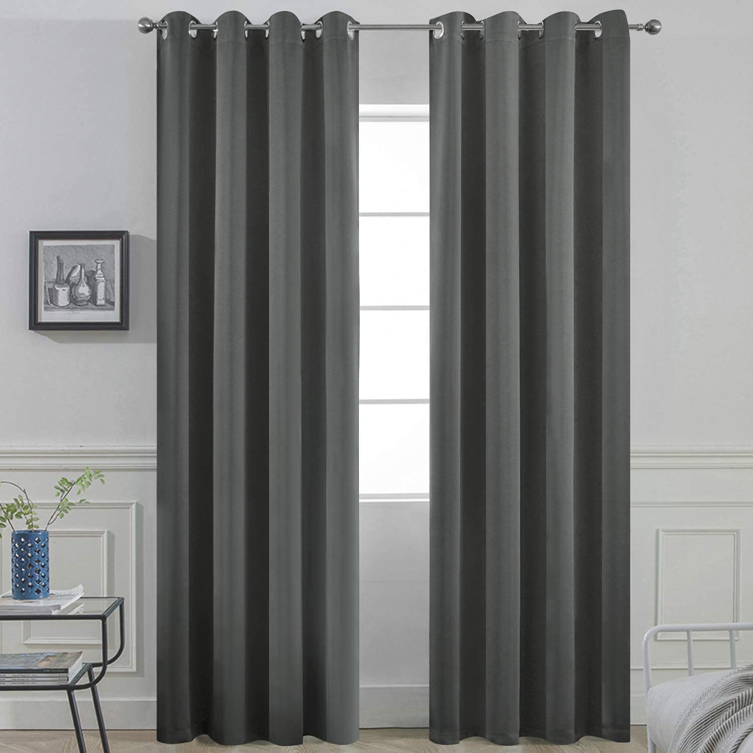 Yakamok Room Darkening Curtains 52x90 inch Length Dark Grey-Living Room