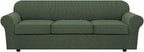H.VERSAILTEX 4 Piece Stretch Sofa Covers for 3 Cushion Couch Covers for Living Room Furniture Slipcovers (Base Cover Plus 3 Seat Cushion Covers) Thicker Jacquard Fabric (Large Sofa, Bronze Green)