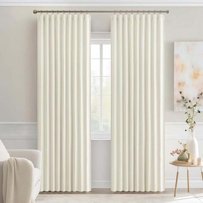 MIULEE Cream Back Tab Blackout Curtains 72 Inches Long 2 Panels Set for Living Room Bedroom Privacy, Rod Pocket/Pinch Pleat Thermal Insulated Room Darkening Pleated Light Blocking Drapes