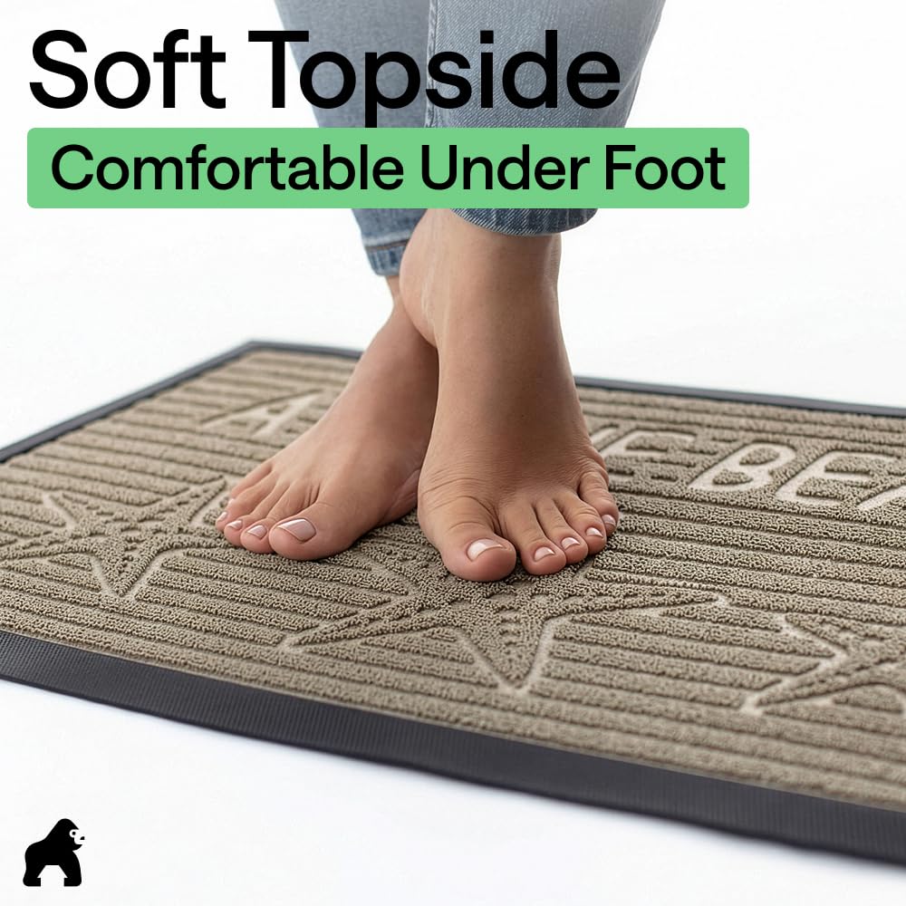 GORILLA GRIP 100% Waterproof All-Season WeatherMAX Doormat, 47x35, US Designed Natural Rubber, Stain and Fade Resistant, Low Profile Indoor Outdoor Door Mats, Easy Clean Patio Mat, Sand Beach
