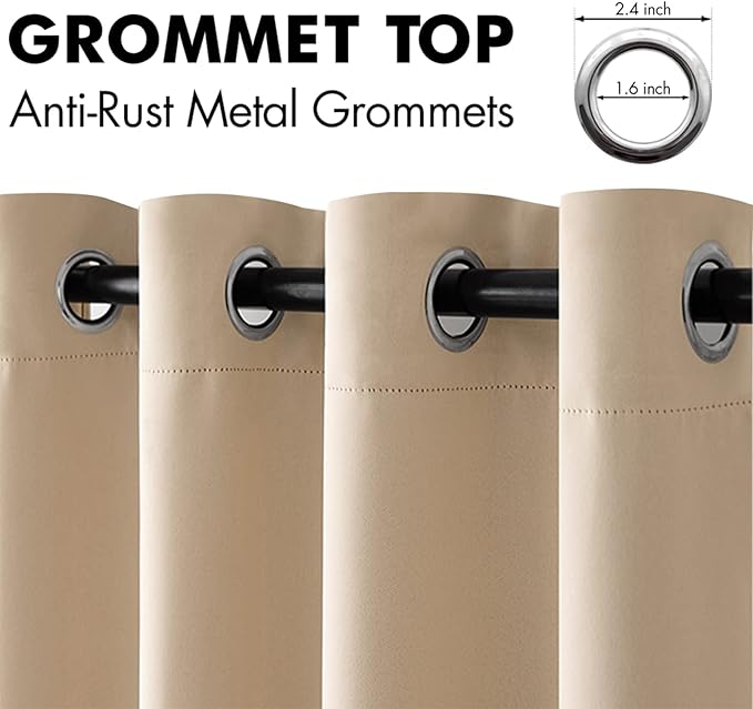 MIULEE Beige Blackout Bedroom Curtains Drapes 96 Inch Long 52"x96"