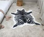 Zebra Print Rug Faux Animal Cowhide Skin Area Rug Leather Carpet Mat Small Size for Home Office Livingroom 3.1' x 3.6'