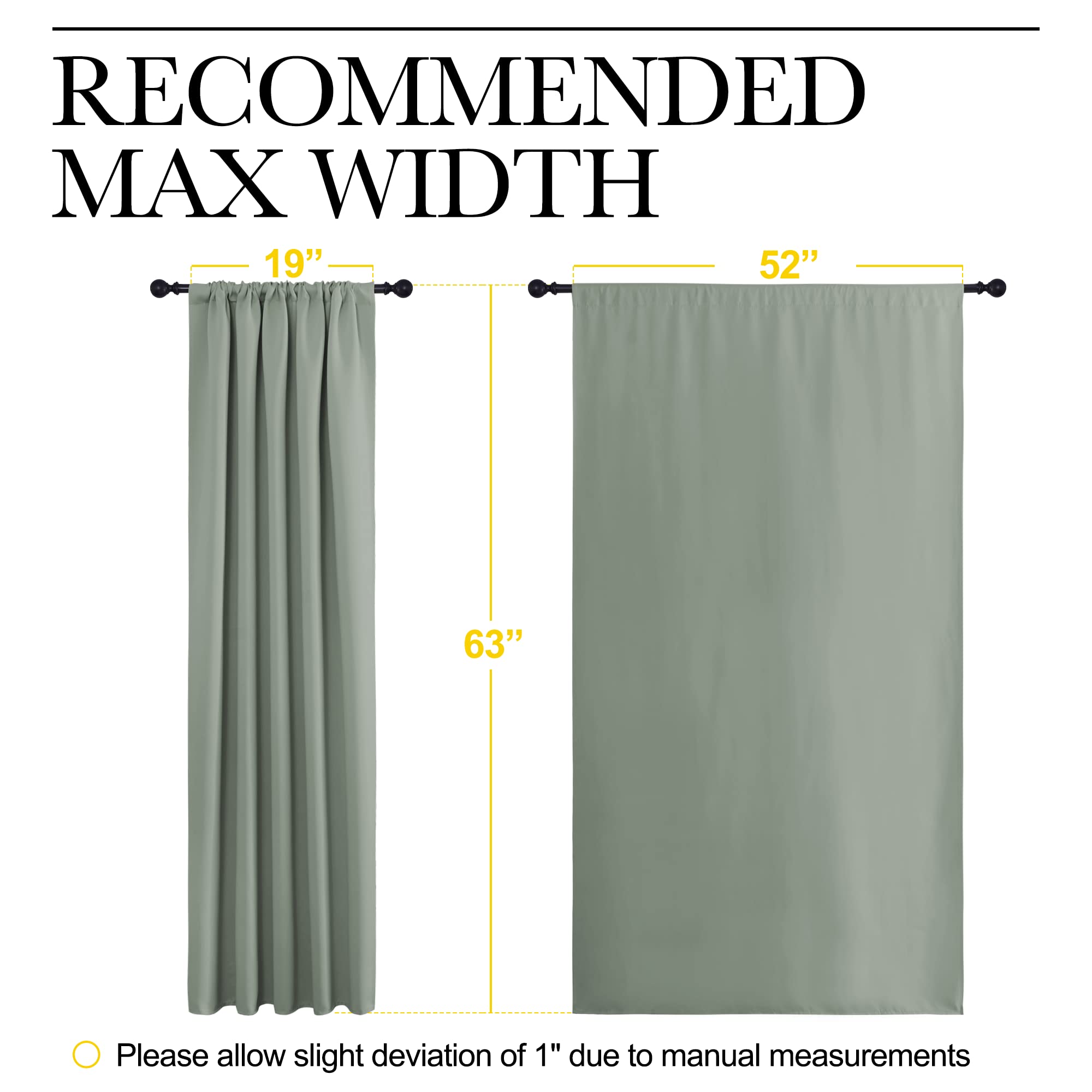 NICETOWN Window Curtains Blackout Drapes - Thermal Insulated Solid Rod Pocket Blackout Curtains/Draperies for Living Room (Greyish Green, One Pair, 52 by 63-Inch)
