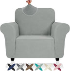 ZNSAYOTX Chair Cover with Arms (30"-47"), New Striped Sofa Chair Covers for Living Room, Dogs Pet Friendly Anti-Slip Chair Protector Spandex Armchair Slipcovers (Light Grey, Chair)