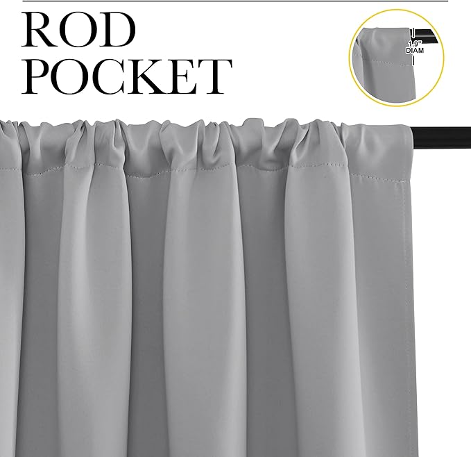 NICETOWN Window Curtains for Bedroom - Home Decoration Thermal Insulated Rod Pocket Blackout Blinds & Drapes for Small Windows (Silver Grey, 2 Panels, W42 x L48 -Inch)