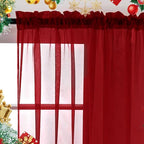 SpaceDresser Sheer Voile Window Treatment Rod Pocket Curtain Panels for Kitchen Bedroom Living Room Drapes Sunlight Filtering Privacy Semi Home Decor Assorted Colors Sizes (Christmas Red, 52 W x 90 L)