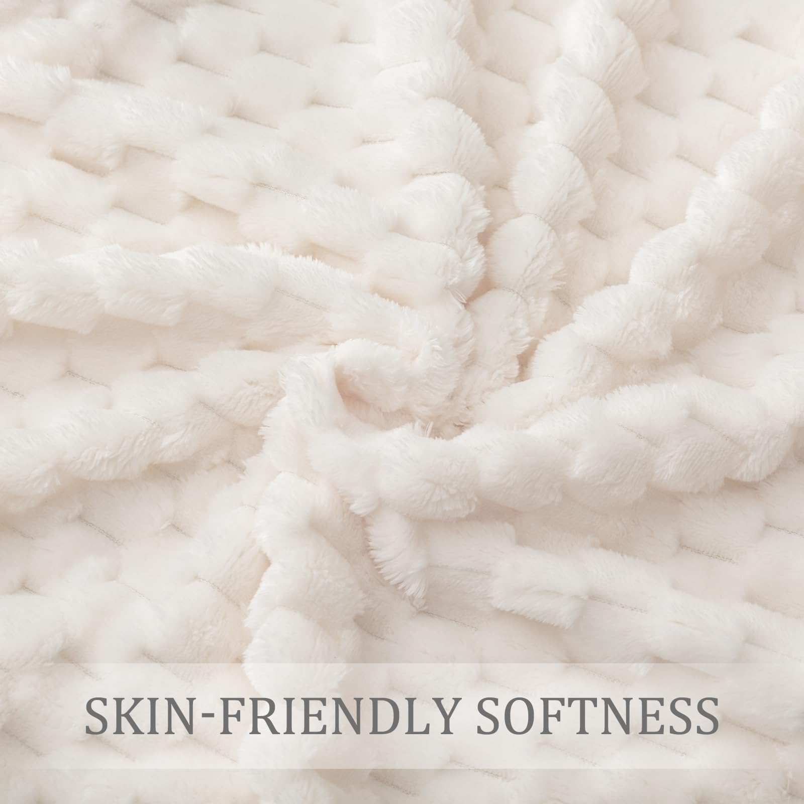 Exclusivo Mezcla Large 3D Fleece Throw Blanket for Couch, Ivory