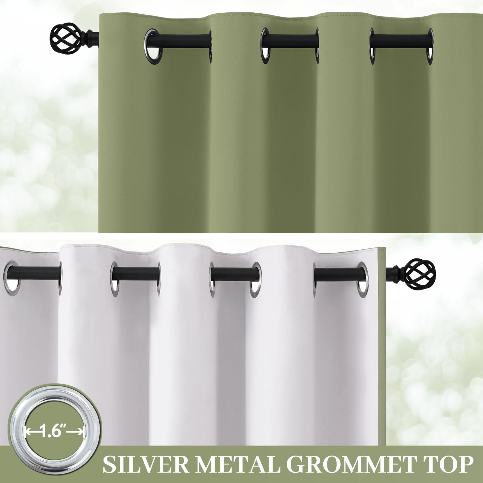 Yakamok Sage Blackout Curtains 96 Inches Long for Bedroom 40" Wide 2 Panel