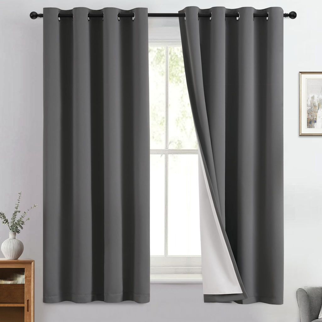 Yakamok Charcoal Grey 100% Blackout Curtains 63 Inches Long 50" Wide 2 Panel