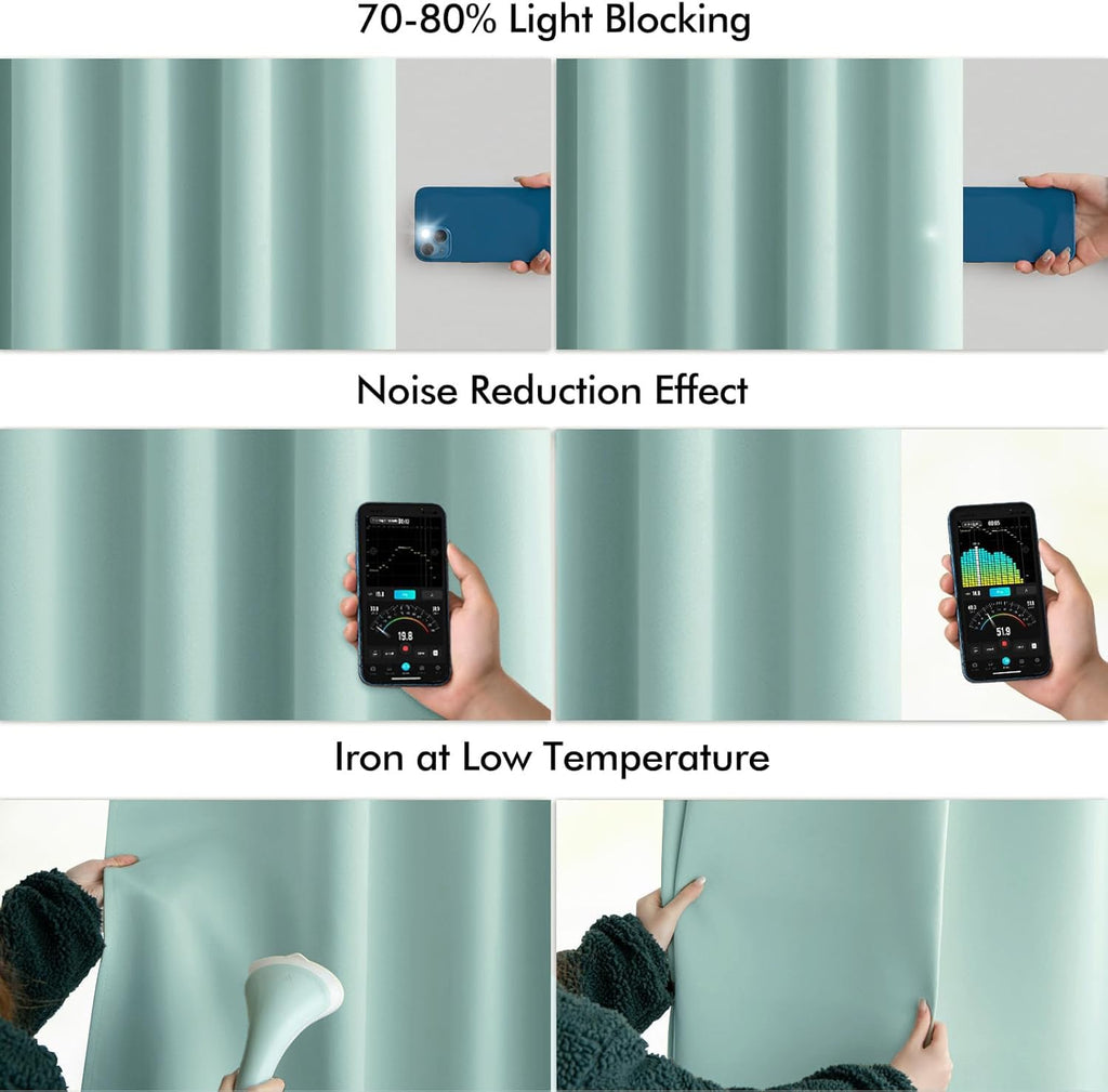 MIULEE Aqua Back Tab Blackout Curtains 52x90 Inch Long 2 Panels Set