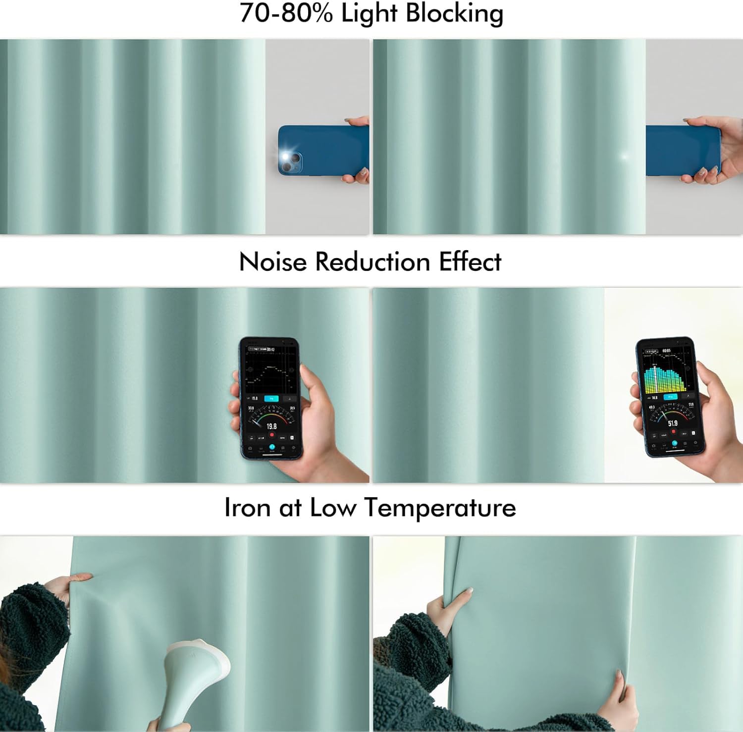 MIULEE Aqua Back Tab Blackout Curtains 52x90 Inch Long 2 Panels Set