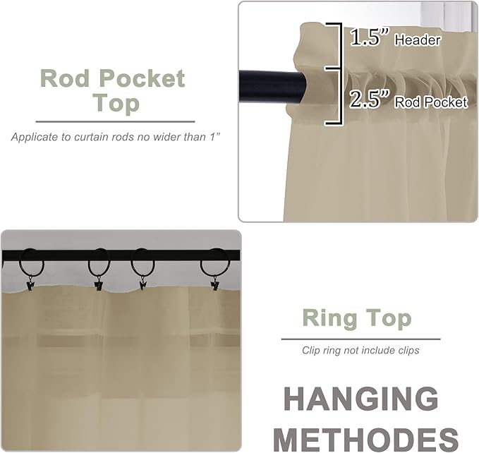 OWENIE Taupe Sheer Curtain 90 Inches Long 2 Panels Set, Solid Filmy Drapes for Living Room Bedroom, Elegant Window Voile Sheer Curtain Panels Drapes, 2 Pcs, Each 59" Wx90 L Inch