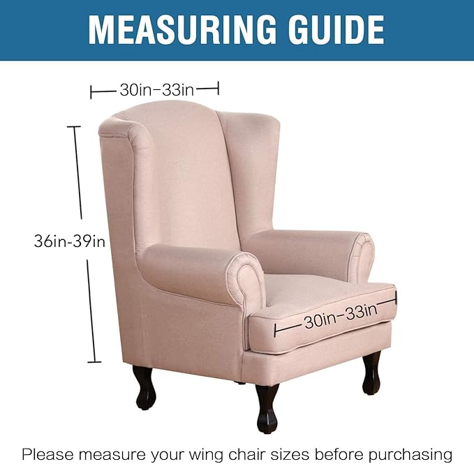 H.VERSAILTEX Wingback Chair Covers Velvet Plush Wing Chair Slipcover 1 Piece High Stretch Wing Back Chair Slipcovers Sofa Cover Furniture Cover with Elastic Bottom, Oatmeal