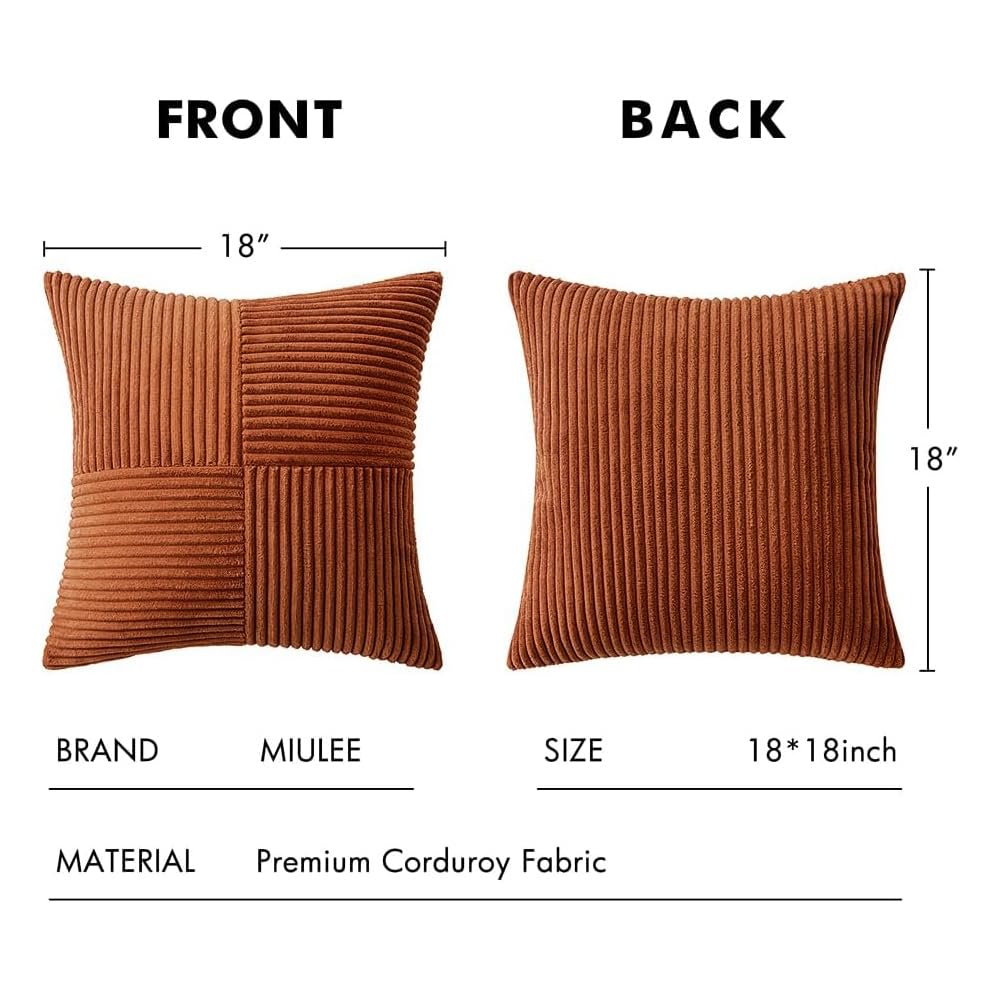MIULEE Fall Rust Boho Decorative Throw Pillow Covers for Couch 20x20 Inch