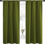 NICETOWN Bedroom Curtains Draperies with Rod Pocket, Nursery Essential Thermal Insulated Blackout Curtain Panels for Small Window (Olive Green, 1 Pair, 34 x 63)