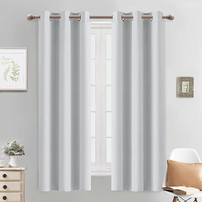 Yakamok Blackout Curtains 38x63 inch Greyish White Thermal Drapes-Bedroom