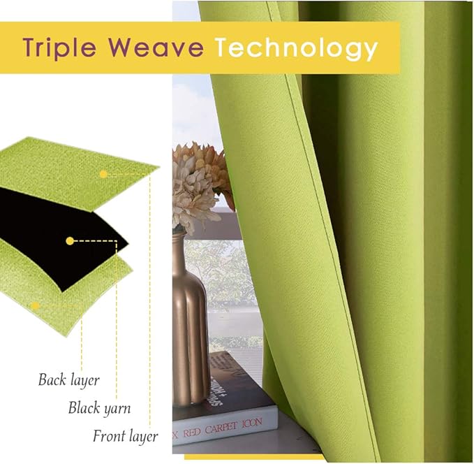 NICETOWN Bedroom Curtains Blackout Drapery Panels, 2 Panels, 70 x 108 inches, Fresh Green, Three Pass Microfiber Thermal Insulated Solid Ring Top Blackout Window Curtains/Drapes
