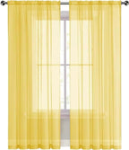 SpaceDresser Yellow Sheer Curtains 4 Panels Rod Pocket Semi-Sheer Curtain 96 Inches Long Light Filtering Voile Window Drapes for Bedroom Living Room Kitchen, Each 52W x 96L