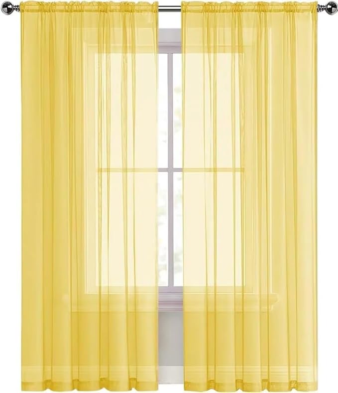 SpaceDresser Yellow Sheer Curtains 4 Panels Rod Pocket Semi-Sheer Curtain 96 Inches Long Light Filtering Voile Window Drapes for Bedroom Living Room Kitchen, Each 52W x 96L