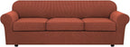 H.VERSAILTEX 4 Piece Stretch Sofa Covers for 3 Cushion Couch Covers Furniture Slipcovers for Living Room (1 Base Cover Plus 3 Seat Cushion Covers) Thicker Jacquard Fabric Cover (XL Sofa, Rust)