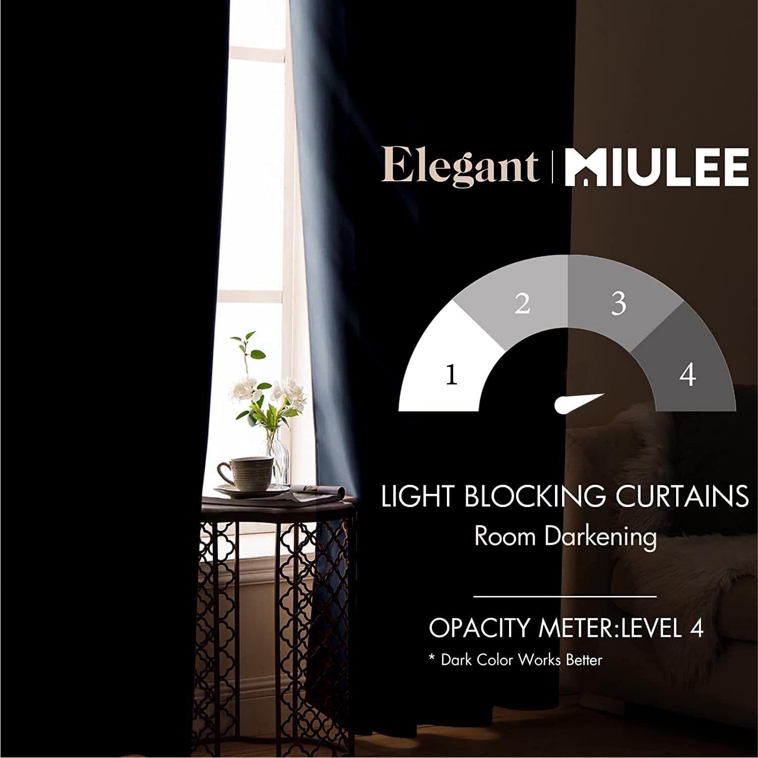 MIULEE Stone Blue Blackout Bedroom Curtains 63 Inch Long Light Blocking