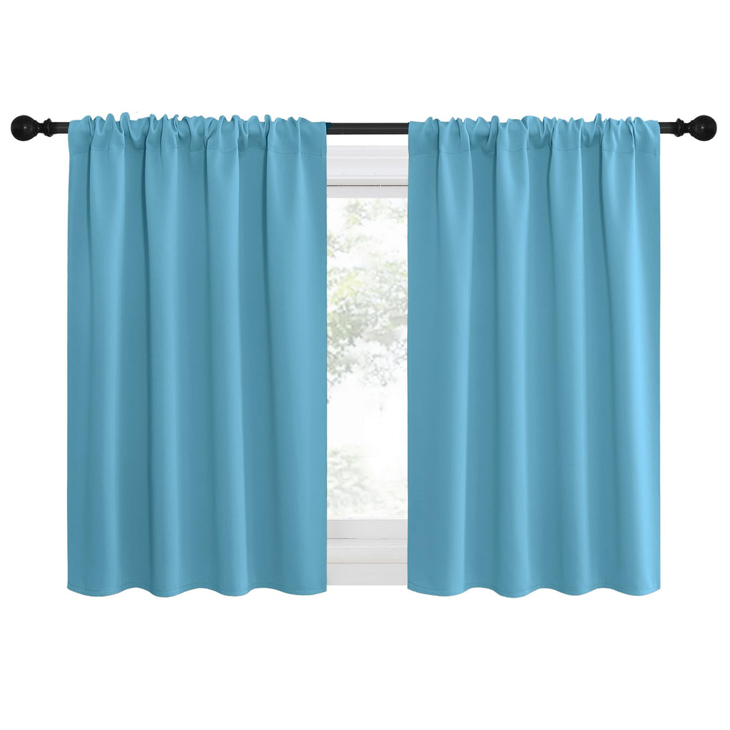 NICETOWN Kitchen Curtains, Teal Blue, 34" x 40", Set of 2, Short Blackout Curtains & Drapes, Thermal Insulated Rod Pocket Window Treatment Draperies for Nursery
