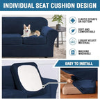 H.VERSAILTEX Rich Velvet Stretch 2 Piece Cover Chair Slipcover Sofa Cover Furniture Protector Couch Soft with Elastic Bottom Chair Couch Cover with Arms Width Up to 49 Inch(Chair,Navy)