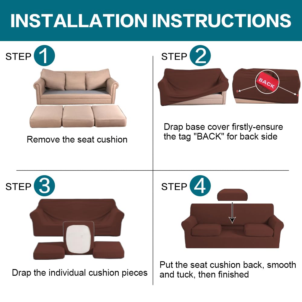 Turquoize 4 Piece Sofa Covers for 3 Cushion Couch Sofa Slipcover Soft Couch Cover for Dogs-Washable Sofa Furniture Cover with 3 Individual Cushion Covers (3 Cushion Sofa, Burnt Brick)