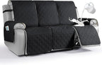 VANSOFY Waterproof Recliner Couch Covers, Sofa Covers 1-Piece Washable Reclining Sofa Cover Non-Slip Furniture Protector with Elastic Straps Pocket for Dogs, Pets(Black,3 Seater)