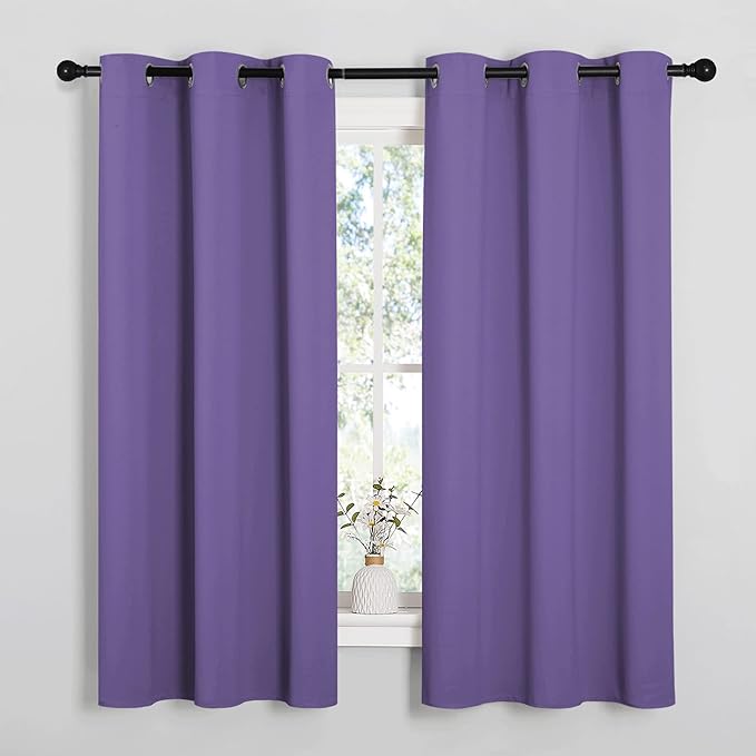 NICETOWN Lilac Purple Room Darkening Curtains for Kitchen, Window Treatment Thermal Insulated Solid Grommet Room Darkening Curtains/Drapes for Bedroom (Set of 2, 42 inches Wide by 68 inches Long)