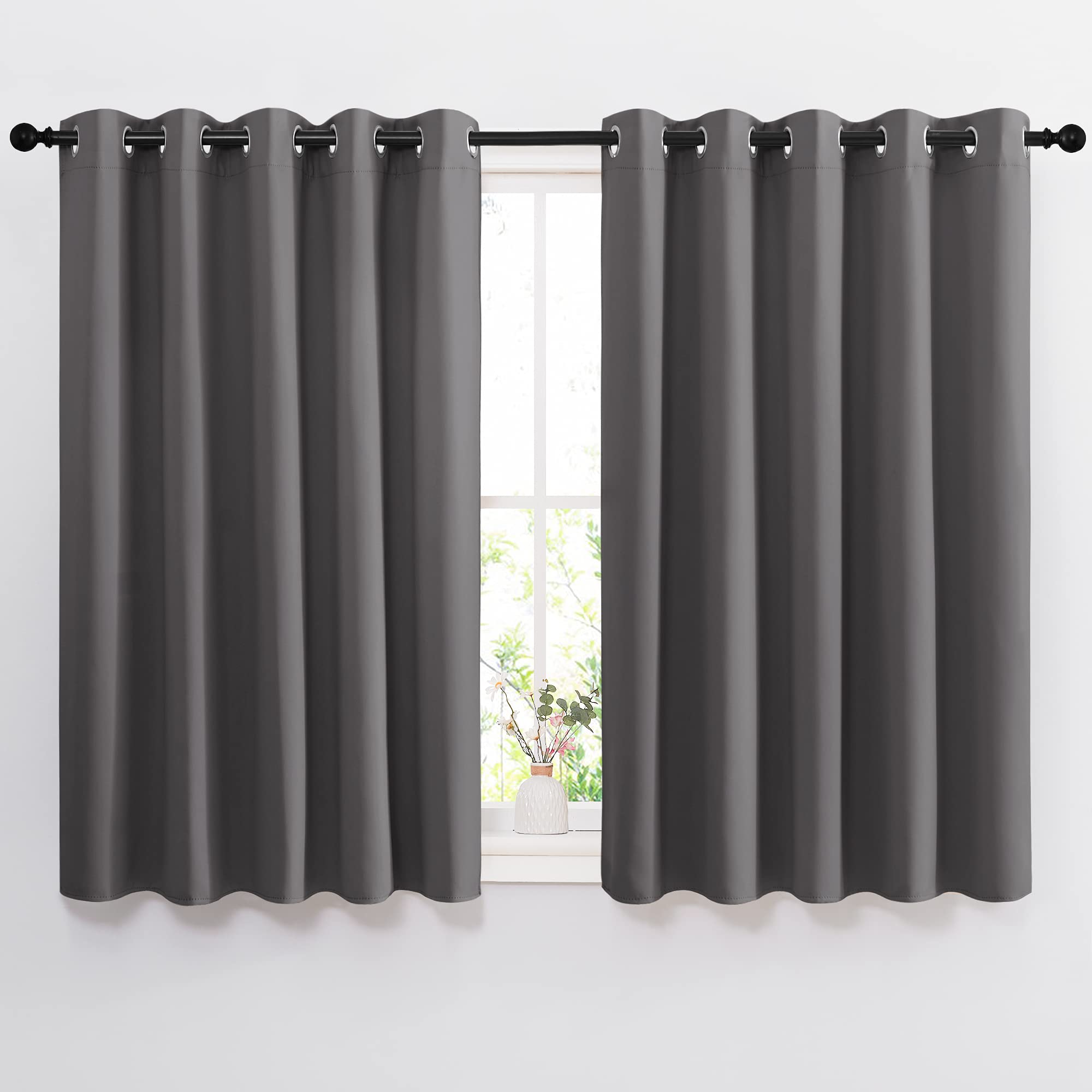 NICETOWN Bedroom Blackout Curtains Panels - Window Treatment Thermal Insulated Solid Grommet Blackout for Living Room (Set of 2, 66 by 54 Inch, Grey)