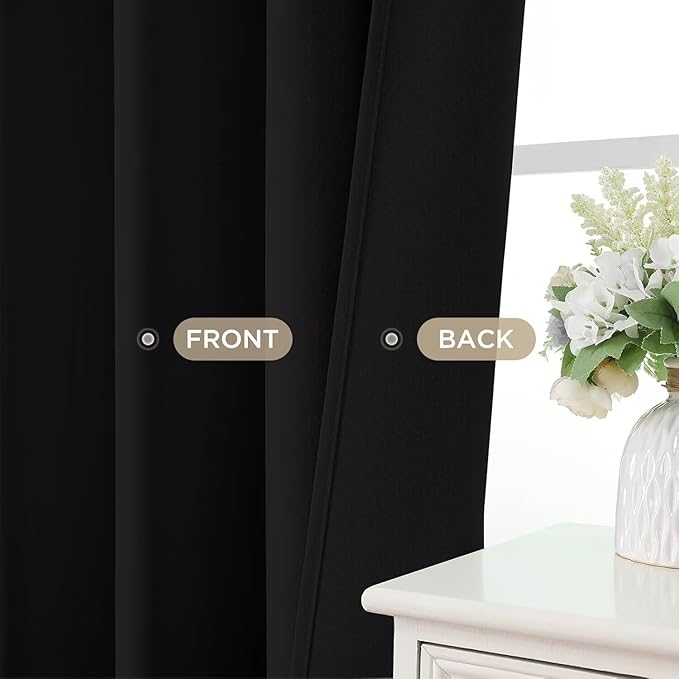 Joydeco Blackout Curtains 108 Inch Long 2 Panels Set, Black Curtains with Grommet, Room Darkening Thermal Insulated Long Drapes for Living Room Bedroom Window (Black, W52 x L108 Inch)