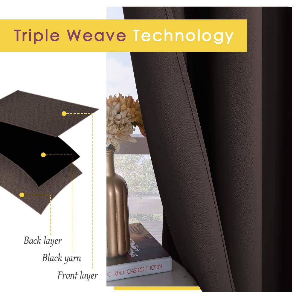 NICETOWN Blackout Curtains for Bedroom, Toffee Brown, 42 W by 80 L, Set of 2, Thermal Insulated Curtains & Drapes with Grommet Top for Living Room, Privacy Window Treatment Draperies