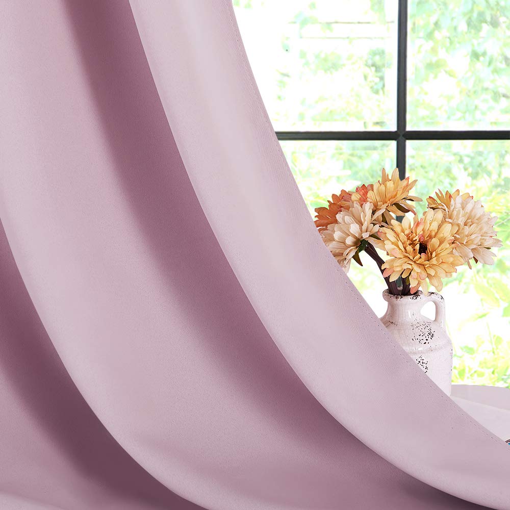NICETOWN Blackout Curtain Panels for Bedroom, 2 Panels, W42 x L60 inches, Baby Pink, Thermal Insulated Grommet Top Blackout Draperies and Drapes