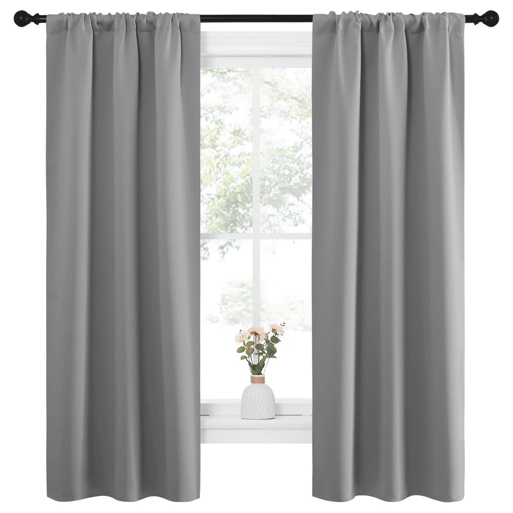 NICETOWN Kitchen Window Curtains 63 Long - Home Decoration Thermal Insulated Rod Pocket Blackout Blinds & Drapes for Small Windows (Silver Grey, 2 Panels, W34 x L63 -Inch)