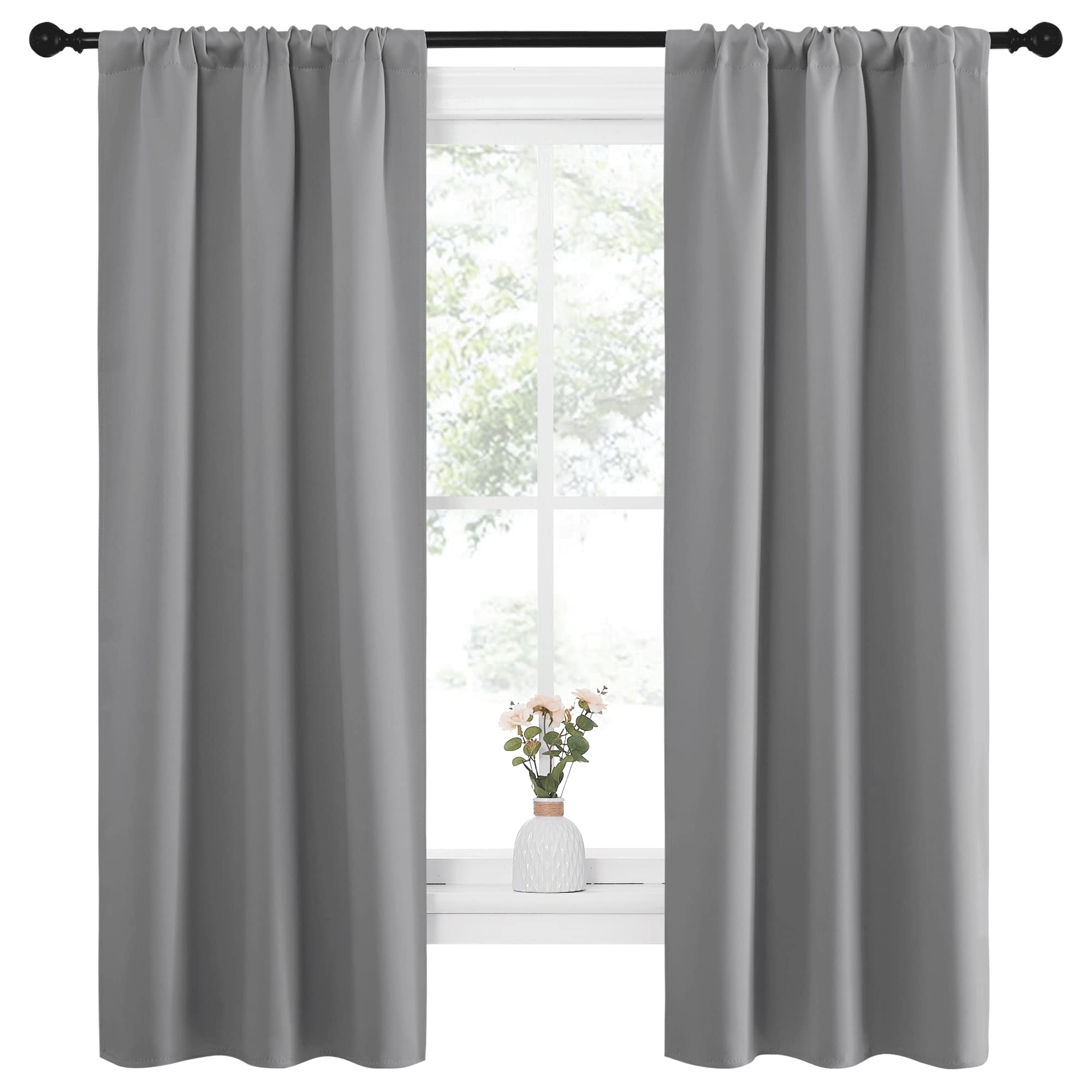 NICETOWN Kitchen Window Curtains 63 Long - Home Decoration Thermal Insulated Rod Pocket Blackout Blinds & Drapes for Small Windows (Silver Grey, 2 Panels, W34 x L63 -Inch)