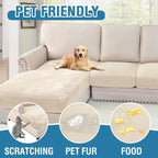 H.VERSAILTEX Velvet Stretch Sectional Couch Covers 3 Pieces Sofa Seat Cushion Covers L Shape Separate Couch Cover for Both Left/Right Sectional Couch (Large Sofa 2 Seater + 1 Chaise, Cream)