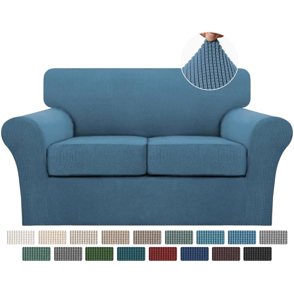Turquoize 3 Piece Sofa Covers for 2 Cushion Couch Sofa Slipcover Soft Couch Cover for Dogs-Washable Sofa Furniture Covers with 2 Individual Cushion Covers, Thick Jacquard Fabric (Loveseat, Gray)