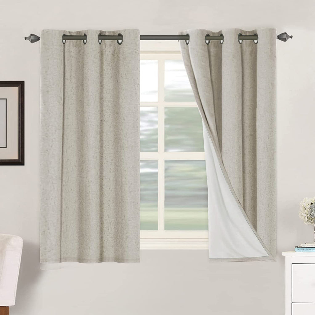 H.VERSAILTEX Primitive Linen Curtains 100% Blackout Curtain Drapes Burlap Fabric Curtains with White Thermal Insulated Liner, Grommet Top Drapes Living Room/Bedroom (2 Panels, 42 x 45 Inch, Stone)