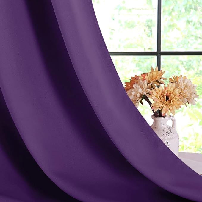 NICETOWN Blackout Curtain Panels for Bedroom, 2 Panels, Royal Purple, W42 x L40-inch, Thermal Insulated Grommet Top Blackout Draperies and Drapes for Basement